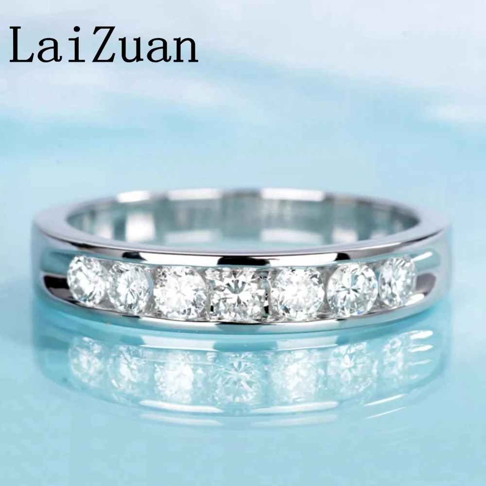 

LaiZuan Solid 18K 750 White Gold Natural Diamonds Wedding Ring Band Vintage Women Eternity Stacking Anniversary Gifts