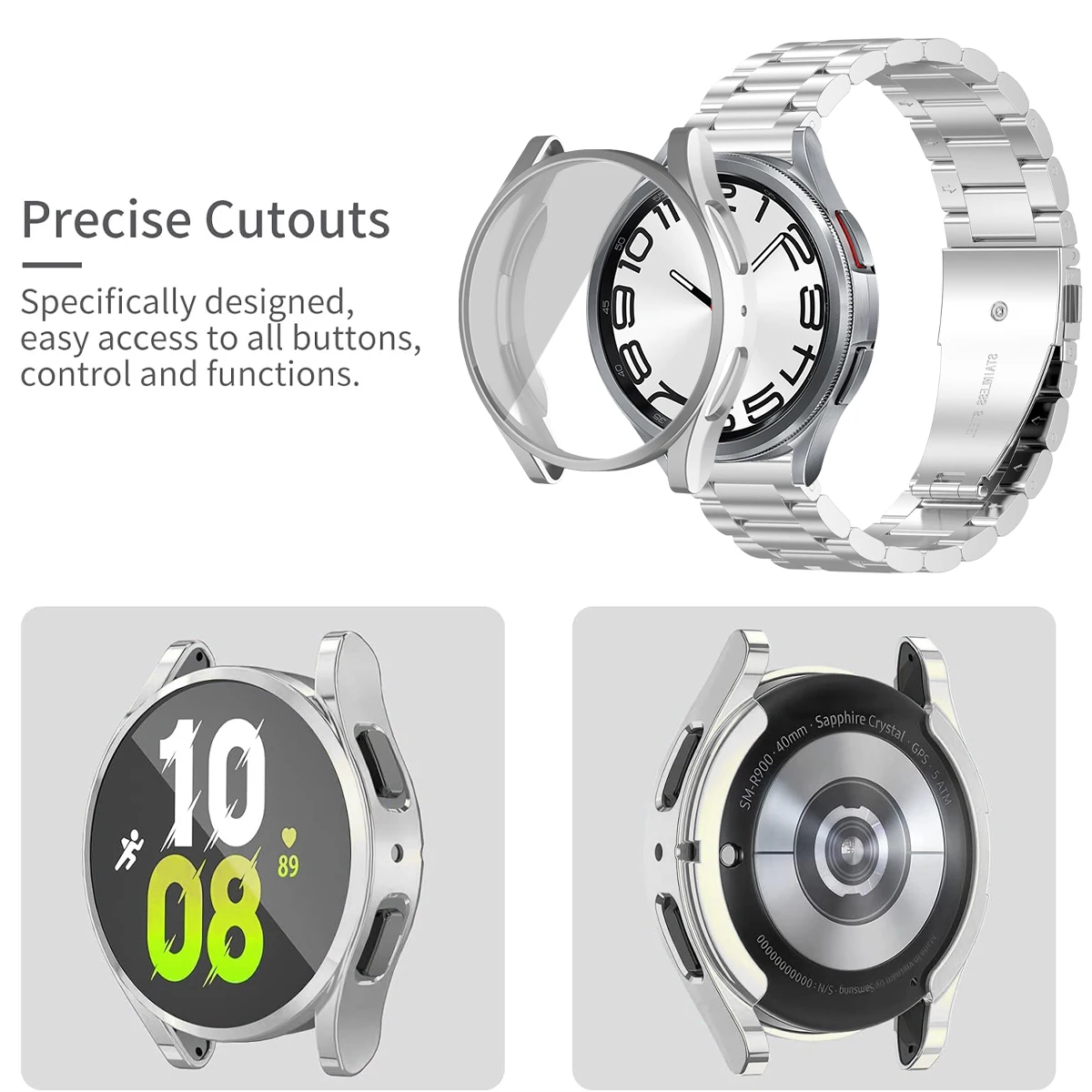 Stylish Metal Band with TPU Case - Stainless Steel Bracelet Strap
