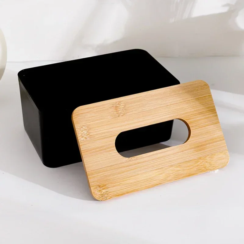 Tissue Box Table Napkin Rings Tissue case Paper Box Container Bamboo Cover Solid Wood Storage Box Home Table Decoration 5