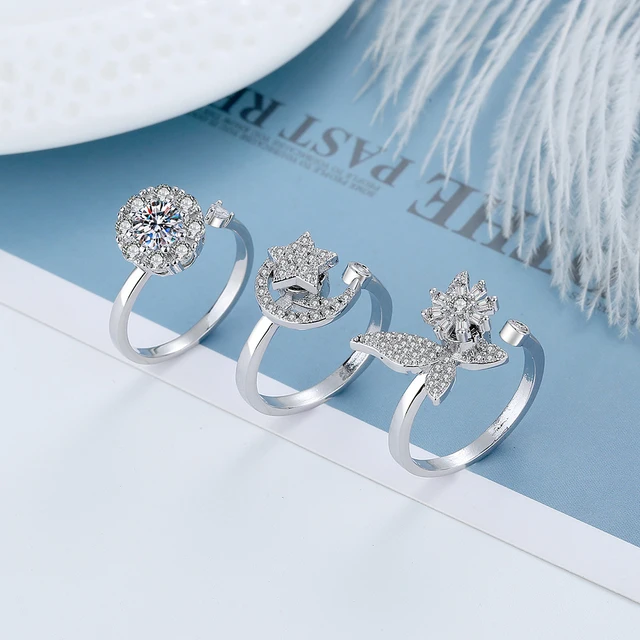 Rotatable Butterfly Daisy Flower For Women Fidget Spinner Anxiety Bead Ring Adjustable Rotate Freely Anti Stress Jewelry 2022 3