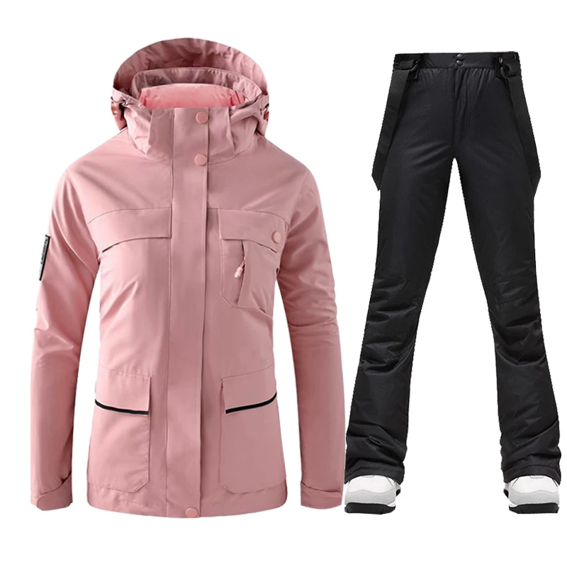 

Ski Suit Women Winter Waterproof Warm Hooded Windproof Raincoat Snow Pants Outdoor Snowboard Wear Set Female Skiing Overalls