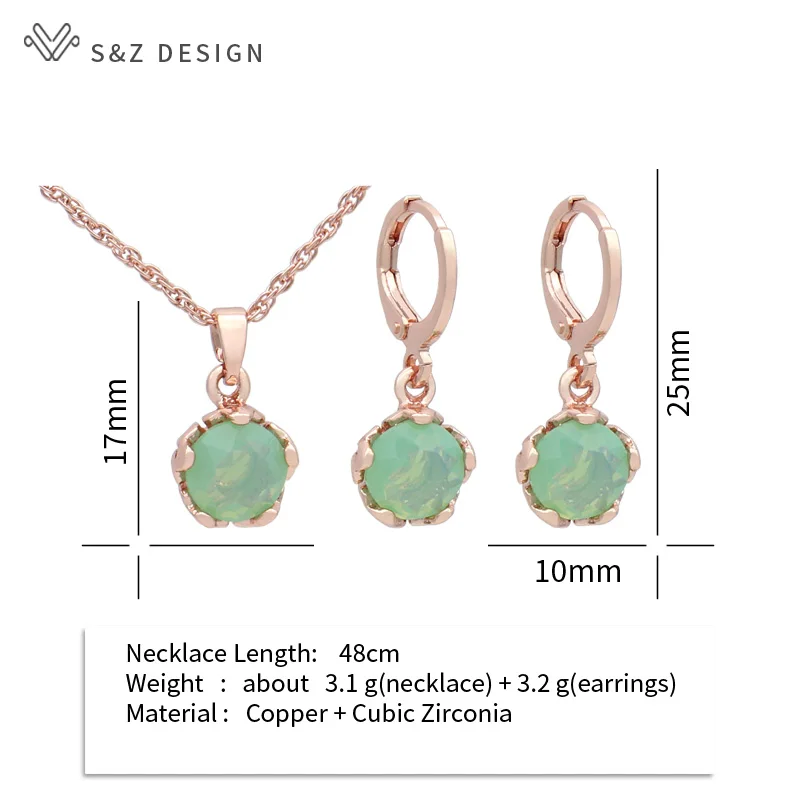 S&Z DESIGN New Trendy Cute Cubic Zirconia Round Flowers Dangle Earrings Jewelry Sets For Women Wedding Party Pendant Necklace