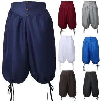 Pantaloni da Pirata, Pantaloni Medievali Rinascimentali Vichinghi, Pantaloncini Cosplay con Lacci Posteriori
