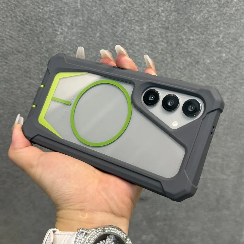 Luxury Four Corner Anti-Knock Armor Transparent Phone Case with MagSafe Compatibility