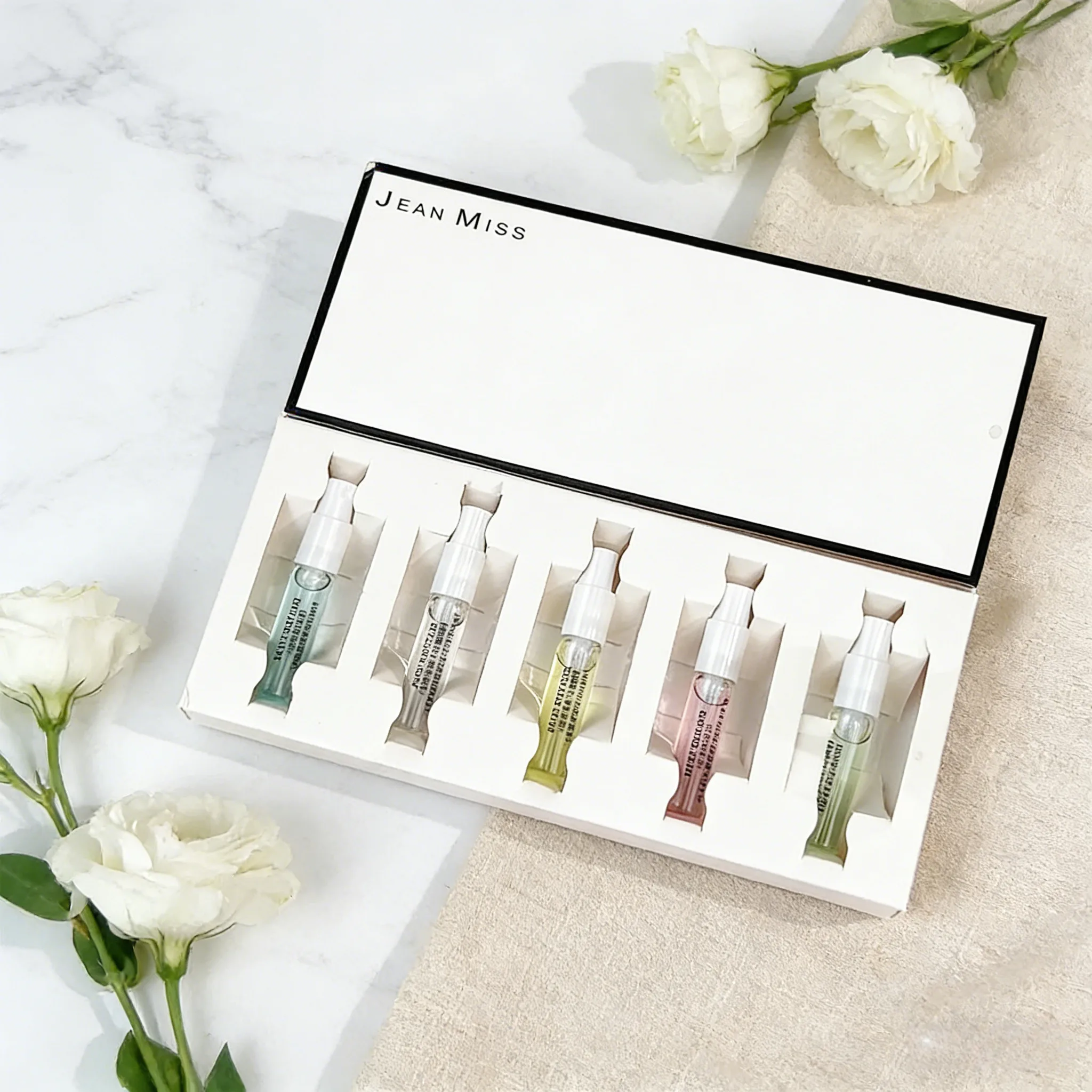 Conjunto de presente de luxo JEAN MISS com 5 perfumes femininos em 1, fragrâncias florais e frutadas elegantes e de longa duração. Ideal para casamentos e aniversários._voghion.com