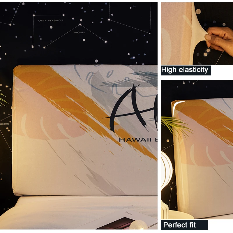 Bed Headboard Cover Printed Elastic All-inclusive Bed Head Cover Washable Universal Size For Home Hotel Banquet
