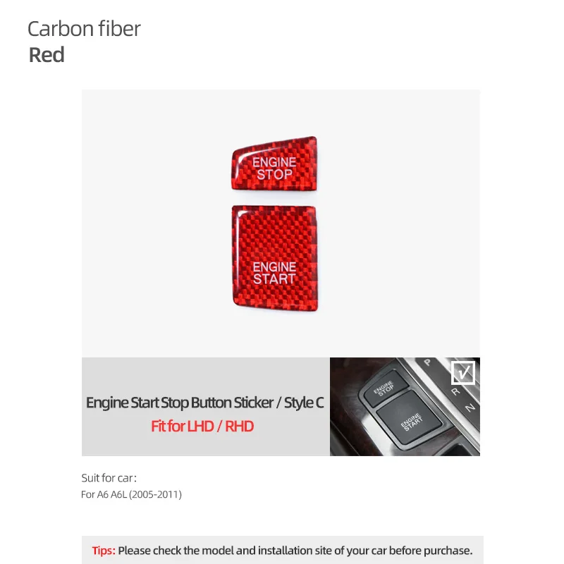 Carbon Fiber Engine Ignition Start/Stop Button Trim Stickers - Car Interior Decoration Accessories