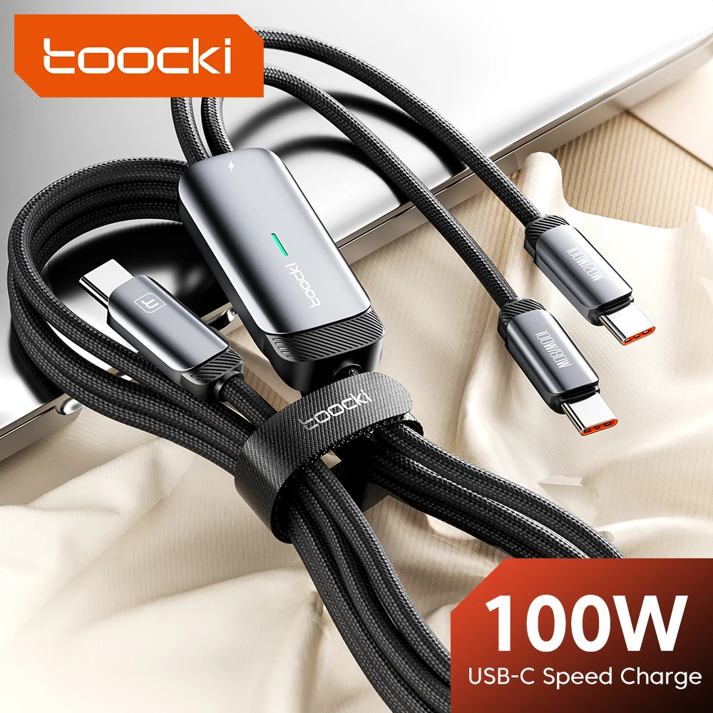 Toocki Cavo USB-C A Spirale 1,5m Intrecciato Per Auto - Ricarica Rapida 60W, Supporta CarPlay/Android Auto - Grigio