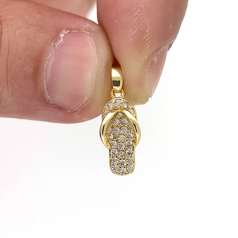 Fashion Metal Flip Flops Slipper Shoe Pendant Zircon Cold Plated DIY Necklace Keychain Beach Jewelry Accessories For Women Girls 2