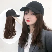 1Pcs Long Straight Hat Wig Natural Brown Wigs Connect Synthetic Synthetic Baseball Cap Hair Wig Hat Wig Adjustable for Women 1