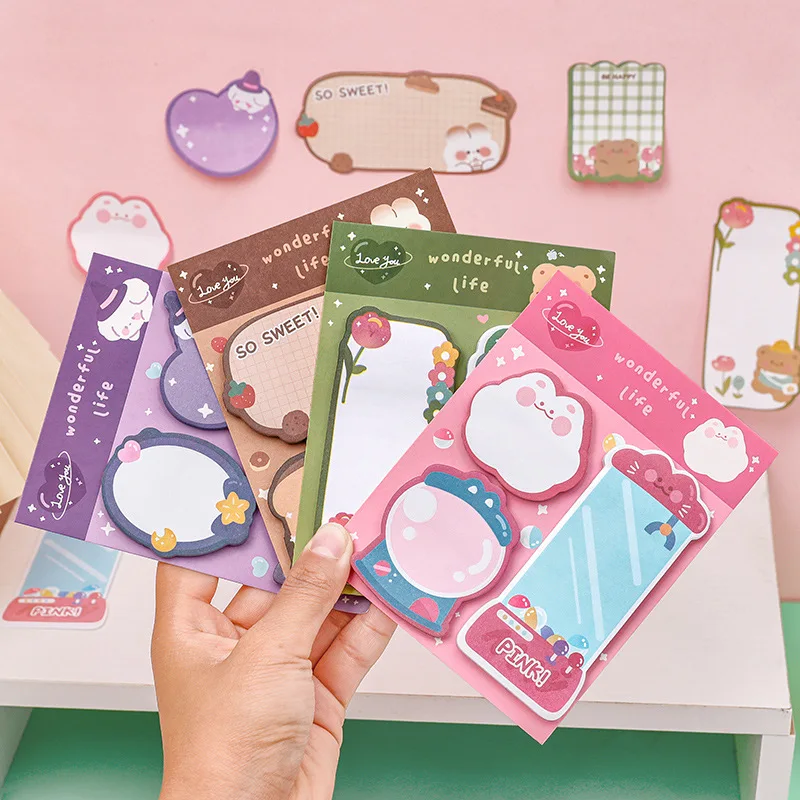 Sticky Notes Kawaii Cartoon Strawberry Rabbit Bear Sticky Notes Memo Pad Cute Message Office Stationery