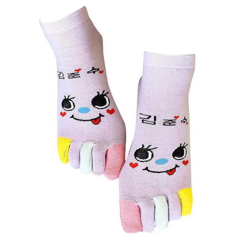 Autumn and Winter Five-finger Socks WOMEN'S Cotton Short Socks Cartoon Toe Deodorant Absorbent