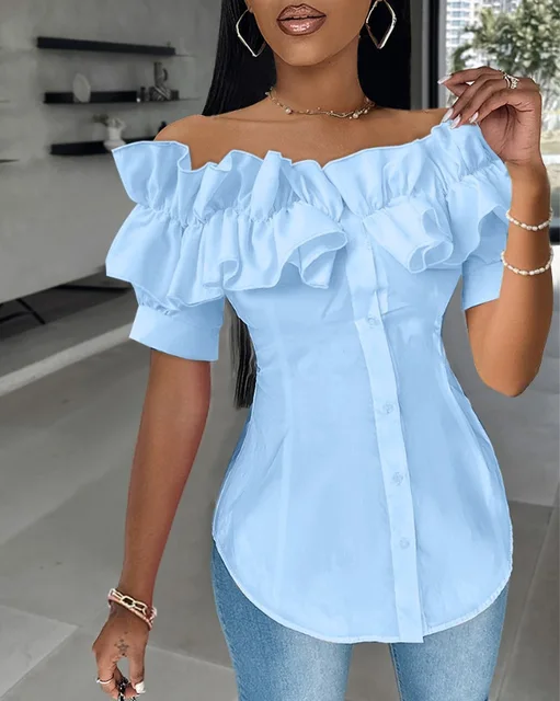 Camicetta Donna Estate - Top Sexy In Rete Con Spalle Scoperte E Maniche Corte - Foto 5