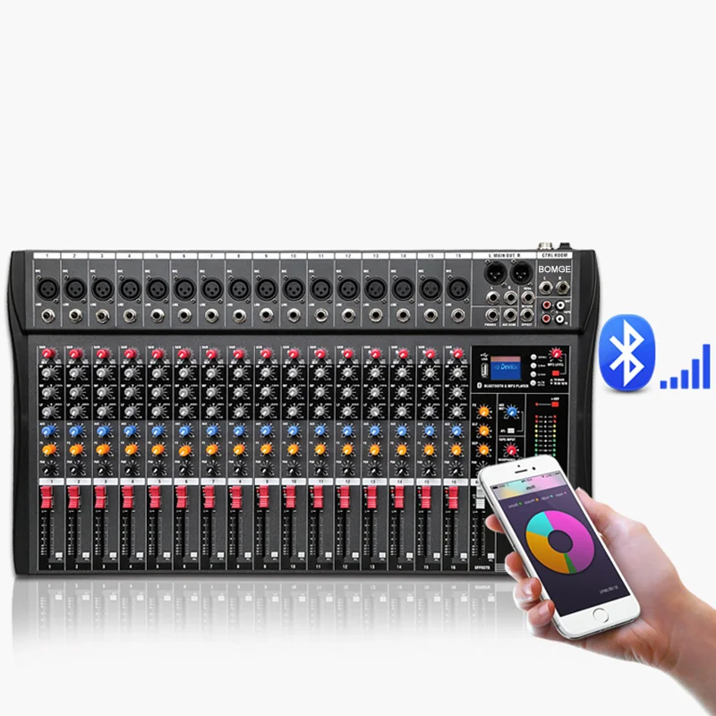 Audio Mixer CT-16 16 Channels Audio Sound Mixer Digital Console Interface Console Mixing DJ USB with 48V Phantom Power