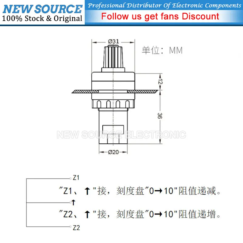 Potentiometer multiturn potentiometer linear potentiometer rotary potentiometer trimmer potentiometer 1PCS LA42DWQ-22 1K 2K 5K 10K 20k 50K 500k 22mm Diameter Rotary Converter Governor Inverter Resistance Switch