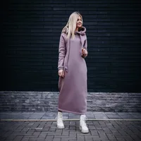 Plus Size Women Fashion Loose Autumn Winter Large Knitted Hooded Long Dress Velvet Hoodie Casual Dress Splicing Warm Dress - Image 3