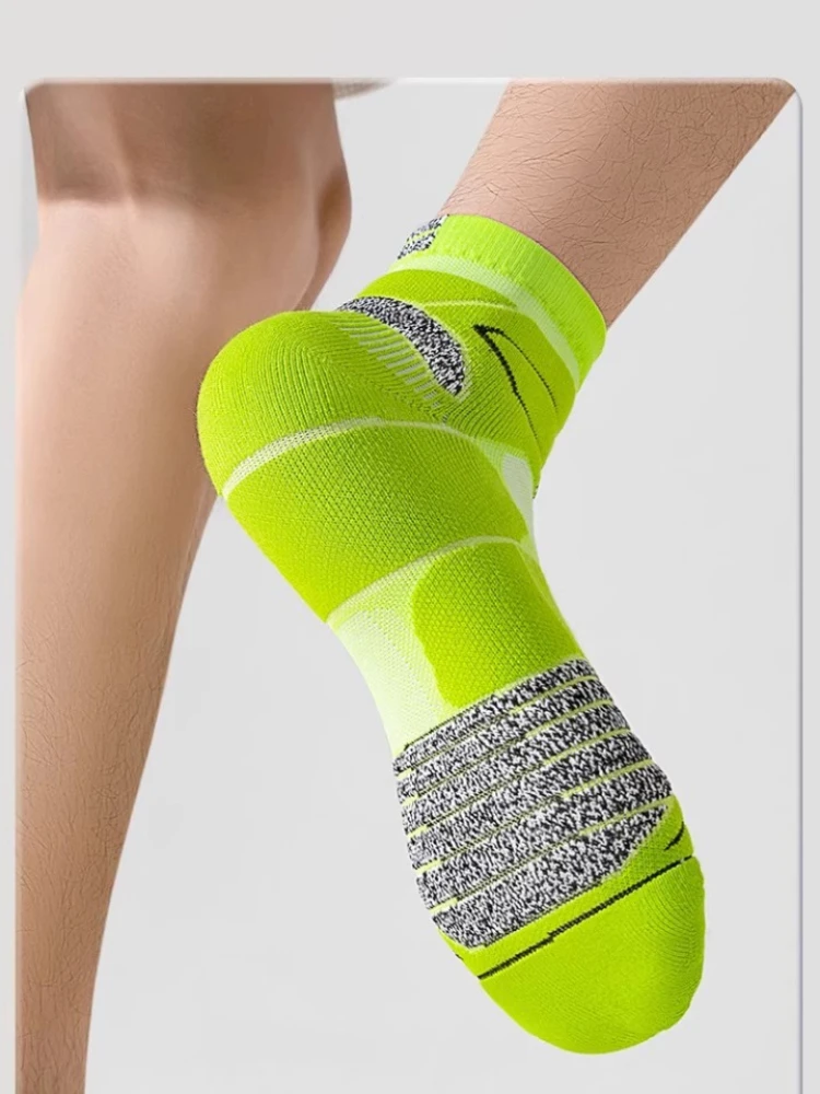 Professional Marathon Running Sock Men  Sports Fitness Thickened Cushioned Short Tube Low Cut Boat Ankle Socks Sports Socks