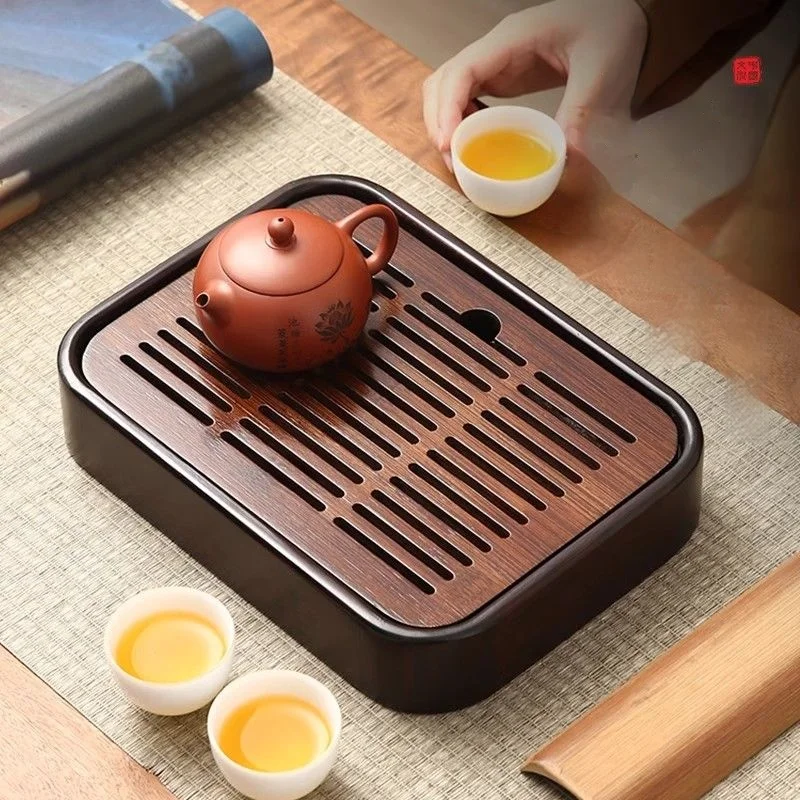 Tea Tray GIANXI Bamboo Drained Tea Tray Household Kung Fu Tea Set Accessories Dry Foam Table Small Tray Simple Square Sea