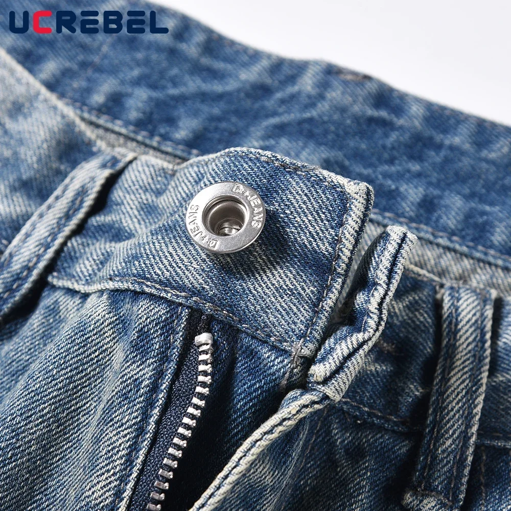 Ripped Hole Casual Denim Pants Mens Retro Washed Distressed Loose Straight-leg Vibe Style Flared Pants 3