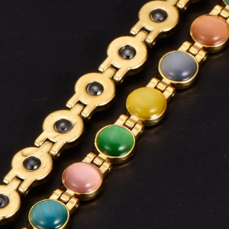 Colorful stone magnetic health energy germanium magnetic bracelet hologram chain link charm bracelet for women arthritis charm bracelet magnetic bracelet