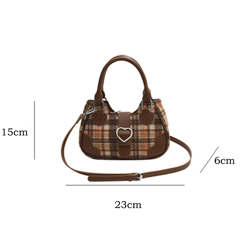 Plaid Womens Handbag Korean Fashion Sweet Cute Elegant Casual Shoulder Bag Autumn and Winter College Style Girls Armpit Bag