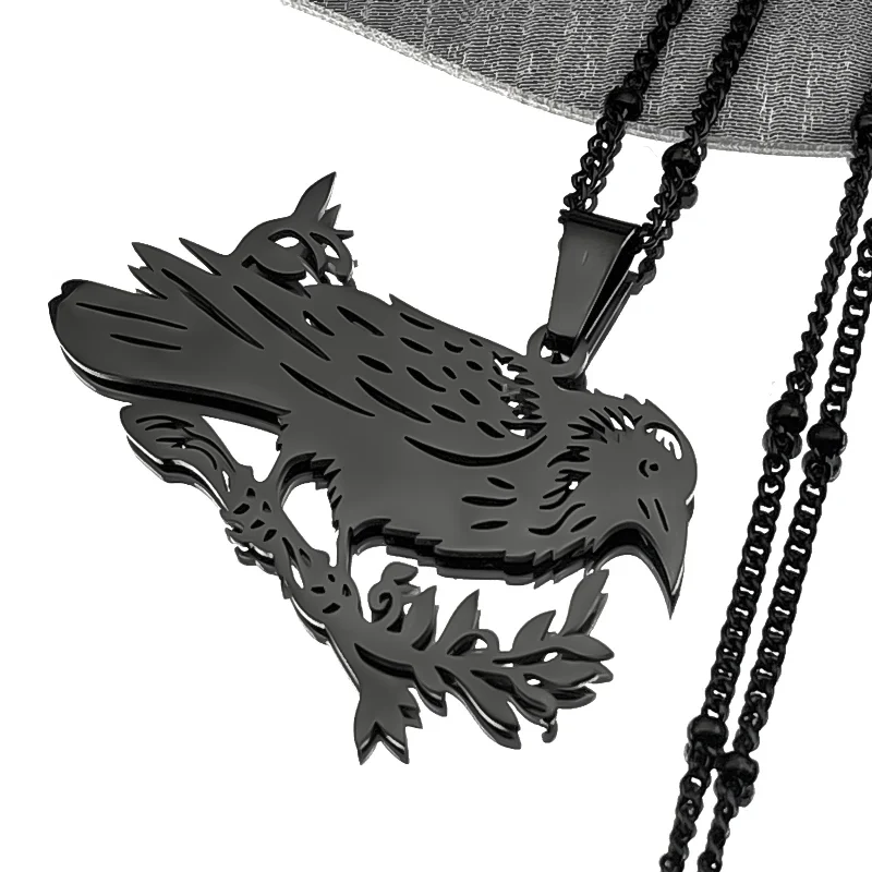 Nordic Odin Schwarz Rabe Zweig Anhänger Halskette Für Frauen Männer Edelstahl Hip Hop Dark Crow Vogel Tier Pflanze Schmuck Geschenk
