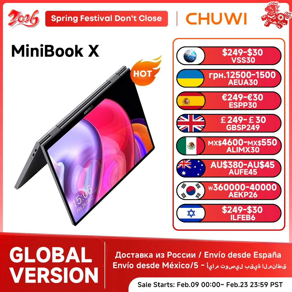 CHUWI MiniBook X Laptop Tablet 2 In 1 Intel N150/N100 10.51