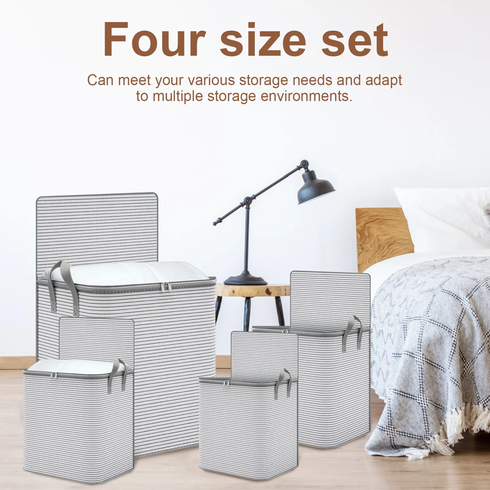 4Pcs Foldable Storage Bags Portable Large Capacity Comforter Storage Bins with Handles & Zipper for House-Moving Traveling Daily 6