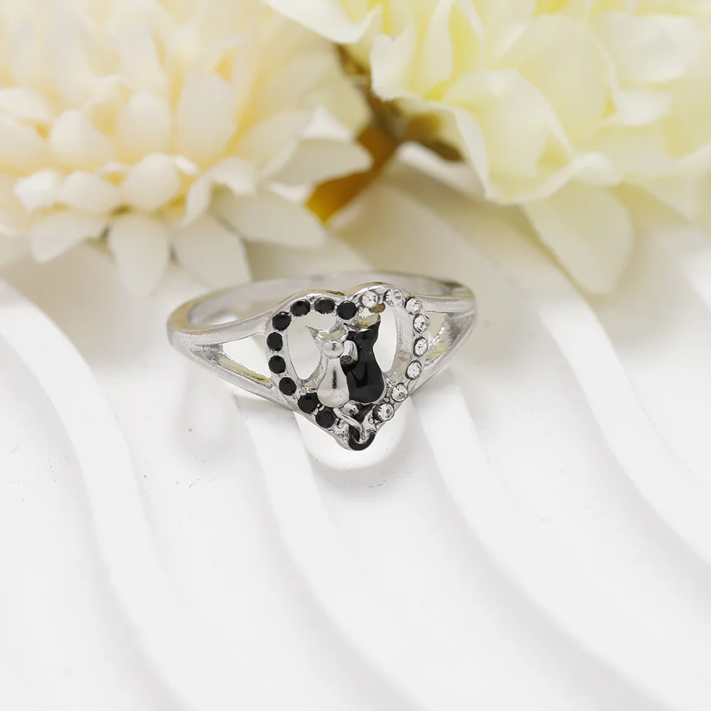 Heart-Shaped Cat Ring in Plated White K-Gift for Cat Lovers on Birthdays Anniversary Party Gifts, Jewelry, wedding rings signet ring round rings cross rings temperature rings silver ring womens ring fidget rings couple rings cubic zircon ring turkish rings finger rings jewelry rings ring jewelry anime rings moissanite ring survival ring