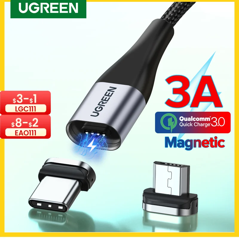  UGREEN Magnetic USB Charging Cable Type C  Micro USB Phone Cable Magnet Charger Micro USB For Xiaomi  3A Mobile Phone Wire Cord 