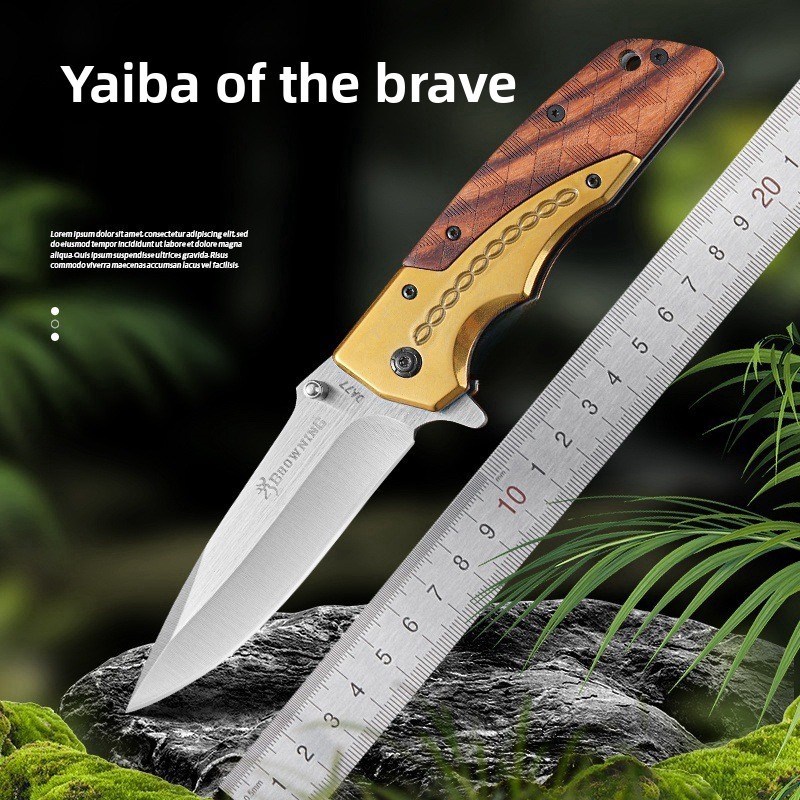 High Hardness Stainless Steel Folding Knife Wilderness Survival Outdoor Knife Portable Wooden Handle Sharp Fruit Knife