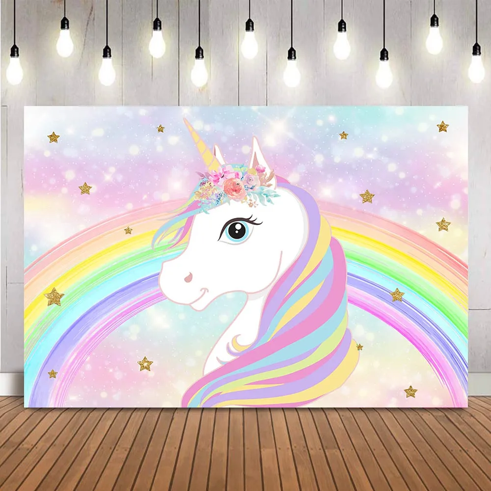 Photo Backdrop Rainbow unicorn birthday backdrop baby shower bokeh glitter photo background birthday photocall floral party supplies