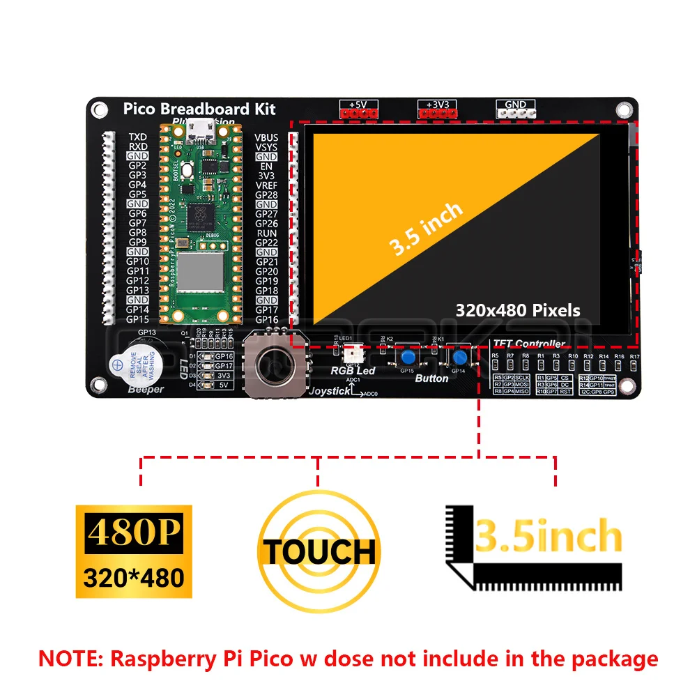 Geeekpi Raspberry Pi Pico/Pico W Breadboard Kit Plus Version with 3.5 Inch Touch Screen Display LED Indicator