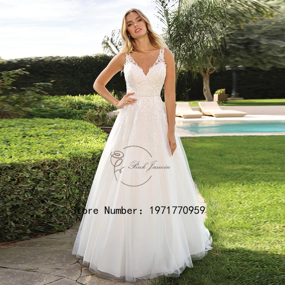 

Ivory Spaghetti Strap Gorgeous Wedding Dresses For Women Applique Elegant Bride Gowns Court Train A-Line Button Back 2024 New