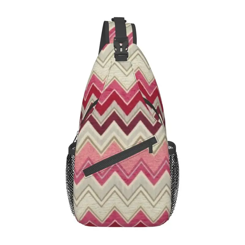 

Chic Modern Home Zig Zag Sling Crossbody Chest Bag Men Cool Geometric Multicolor Shoulder Backpack for Camping Biking