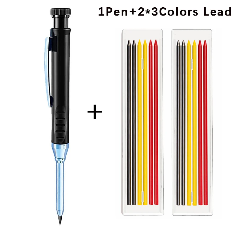 6-Color Deep Hole Woodworking Mechanical Pencils with Built-in Sharpener