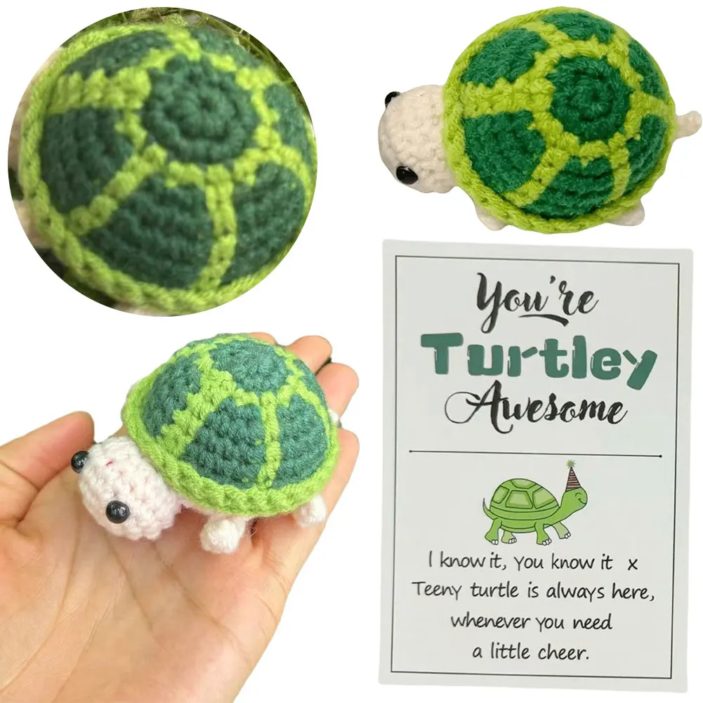 Mini Funny Positive Turtle Handmade Knitted Positive Turtle Doll Emotional Support Crochet Sea Turtles Christmas Gifts