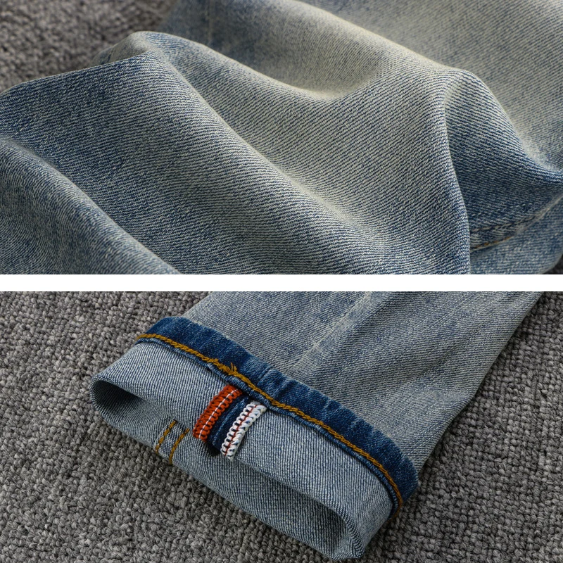 Italian Designer Fashion Men Jeans High Quality Retro Blue Elastic Stretch Ripped Jeans Men Vintage Denim Pants Hombre Trousers
