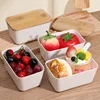 Butter Dish with Bamboo Lid Cover Rectangular Sealed Storage Box Restaurant Storage Plate Food Crisper Box for Countertop Fridge 2