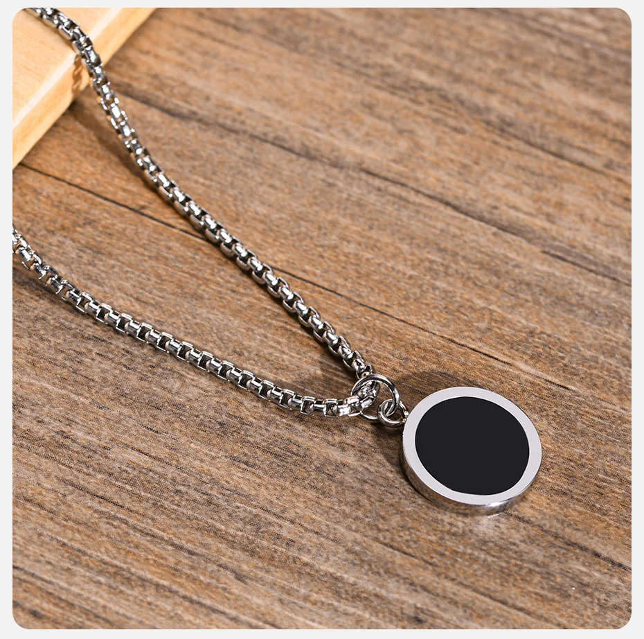 Vnox Stilvolle Mens Geometrische Halskette mit Schwarz Emaille, Edelstahl Metall Doppel Layered Kette Kragen, einzigartige Geschenke für Männer – Detail 7