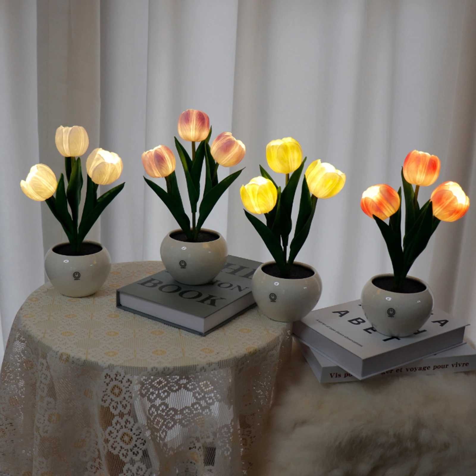 

LED Tulip Table Lamp Simulation Flowerpot Lamp Romantic Gift Atmosphere Night Light Bedroom Bedside Lamp Home Decoration