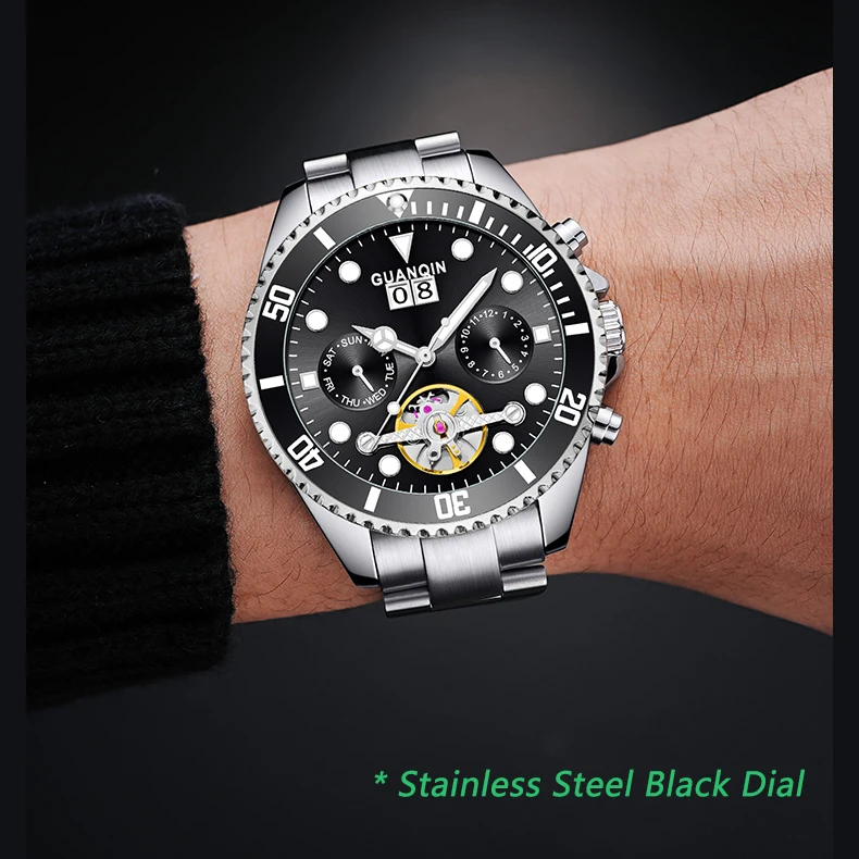 GUANQIN Orologio meccanico automatico originale da uomo, 42 mm, quadrante grande, scheletro, data, settimana, orologi da polso da uomo di lusso di alta marca_voghion.com