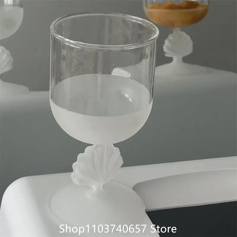 Shell Shape Goblet Glass Frosted Glass Cup Ice Cream Dessert Goblet Champagne Wine Heat-resistant