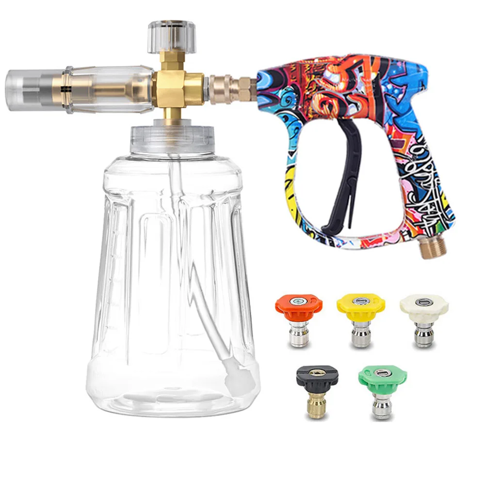 

Pressure Washer Gun Snow Foam Lance, with 1/4 Inch Quick Connector, 5 Pressure Washer Nozzle Tip, 1 Liter