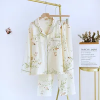New large size pajamas women cotton crepe home service cotton long sleeve trousers suit simple and comfortable summer and autumn - Image 2