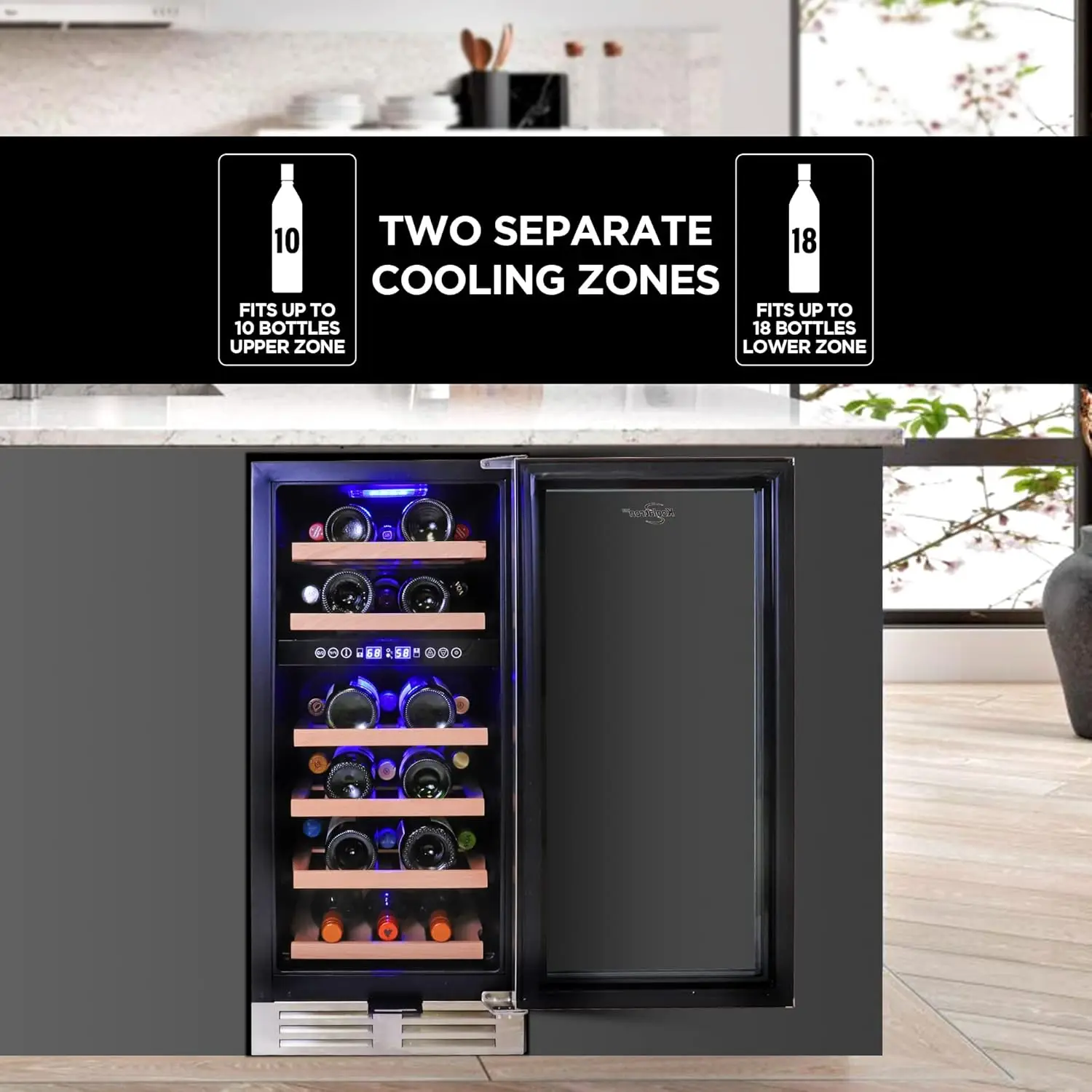 Bottle Dual Zone 15-Inch Under Counter Wine Cooler w/Lock, Front-Venting Built-In
