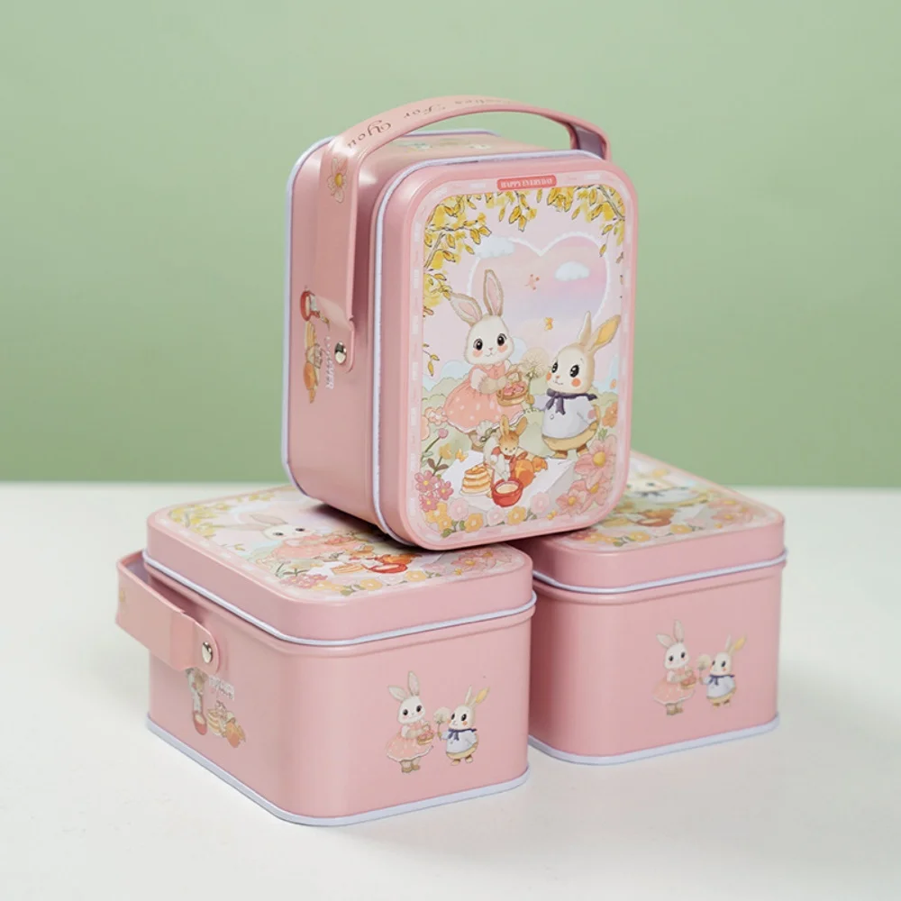 Quadratische Pralinenschachtel mit tragbarem Griff, handbemalte Kaninchen-Blechbox, Keksschmuck, Geschenkverpackung für Hochzeit, Ostern, Party – Detail 13