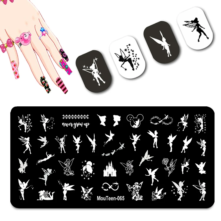 DISNEY Cartoon Face Nail Stamping Plates Little Hand Nail Stamp Long Dress Princess Nail Art Design Cute Ear Nail Stamping #009 5