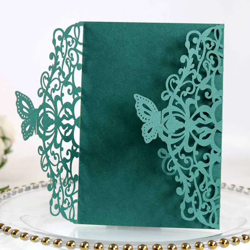 50Pcs Butterfly Design Paper Laser Cut Wedding Invitations Card Cover Decorations Birthday Valentine's Day Party Supplies Decor