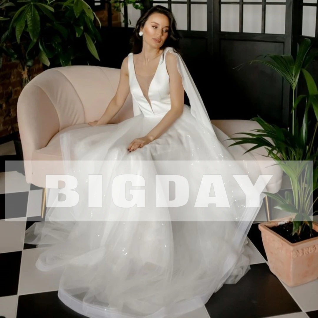 

Exquisite Wedding Dress For Woman 2024 Boat-Neck A-Line Tulle Open Back Spaghetti Straps Bride Gown Court Train Vestido Customed